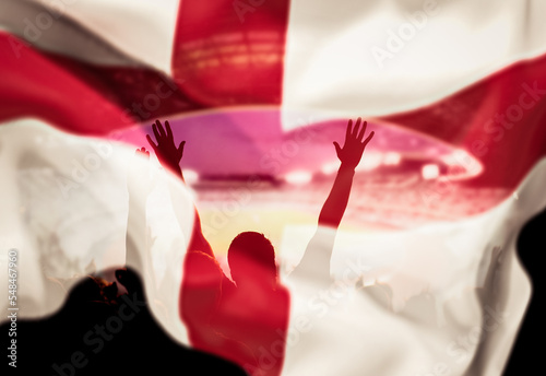 Fotografie england supporters - double exposure of England flag and football fans celebrati
