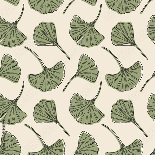 Ginkgo biloba leaves seamless pattern