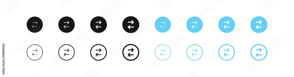 Arrow transfer icon. Exchange sign. Switch symbols. Two-way move button. Swap icons. Black and blue color. Vector sign. Arrow transfer icon. Exchange sign. Switch symbols. Two-way move button. Swap icons. Black and blue color. Vector sign.