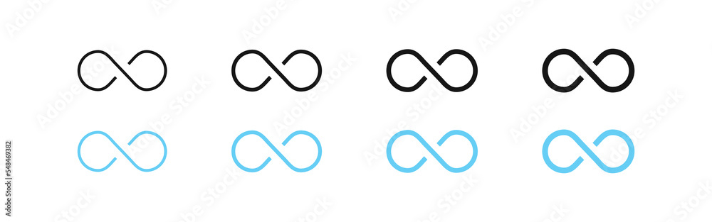 Infinity icon. Endless sign. Loop symbol. Black and blue color. Vector sign. Infinity icon. Endless sign. Loop symbol. Black and blue color. Vector sign.