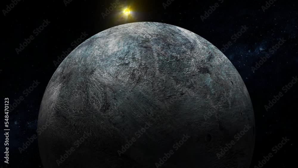 3d realistic Eris_fictional planet with glowing sun 3d realistic Eris_fictional planet with glowing sun
