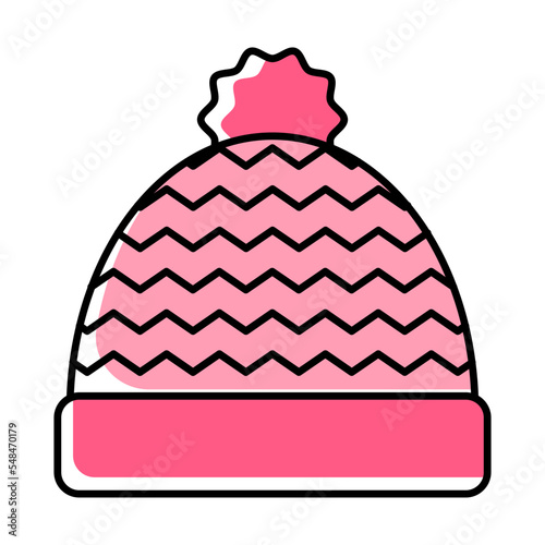 woolen knit cap vector color omission icon design, Winter Season Element symbol, Snowboarding Equipment Sign, extreme sports stock illustration, Pink toque or touque Concept