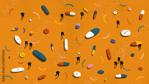 Illustration of Various Pills and Vitamins