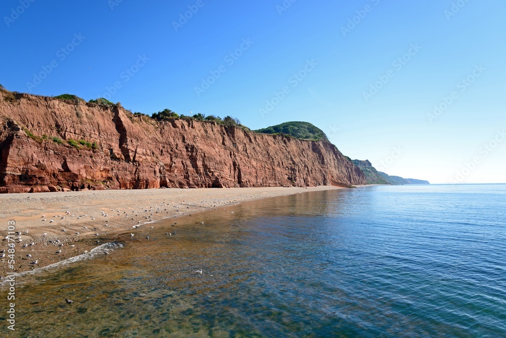 View of the beach and cliffs at Pennington Point, Sidmouth, Devon, UK, Europe View of the beach and cliffs at Pennington Point, Sidmouth, Devon, UK, Europe