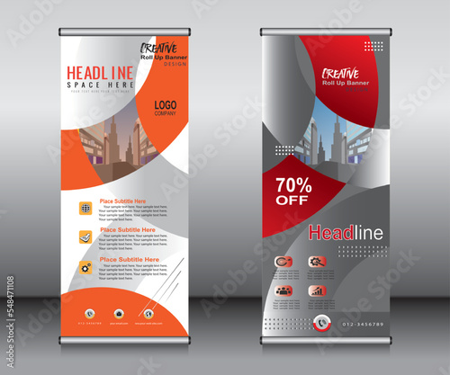 Roll up banner template design, banner, layout, advertisement, pull up, polygon background, vector illustration, business flyer, display, x-banner, flag-banner, Info graphics, presentation.