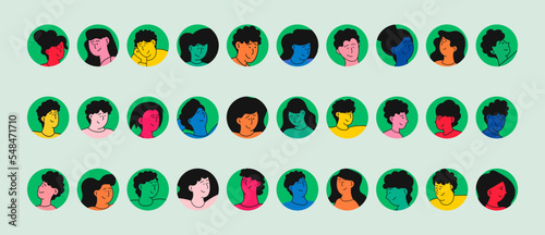 Portraits of diverse people vector illustration. Avatar man and woman. Cartoon young character and different social community. Business face and multiethnic user. Profile worker and simple employee © GOLDMAN