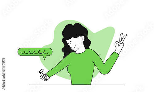 Woman talking on the phone vector illustration concept. Communication via messengers and online chat. Social network and mobile internet. Media communicate and wireless dialog connected on smartphone