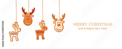 christmas card with hanging deer gingerbread cookies decoration