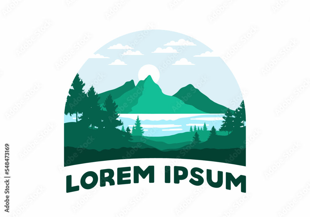 custom made wallpaper toronto digitalLandscape art illustration of a mountain and lake