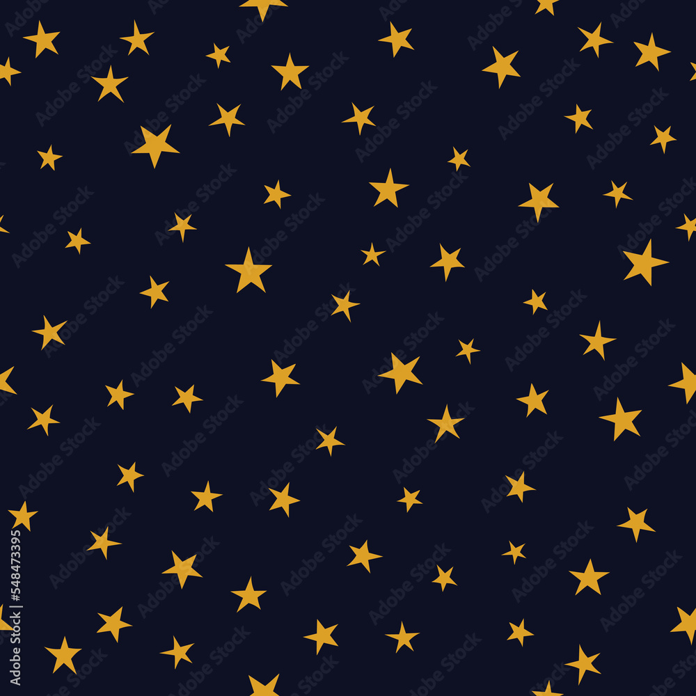 yellow hand drawn stars over a blue background. Childlike style. Vector Seamless pattern illustration yellow hand drawn stars over a blue background. Childlike style. Vector Seamless pattern illustration