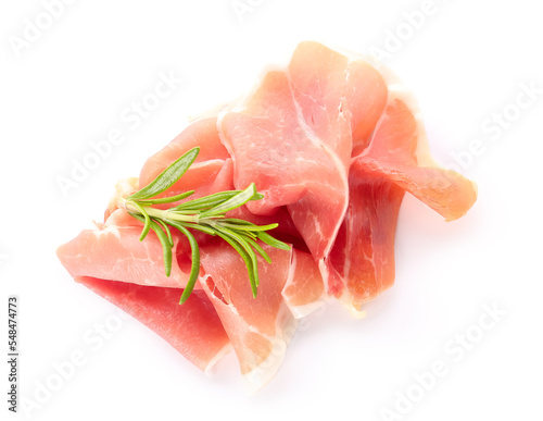 Heap of tasty sliced ham isolated on white background