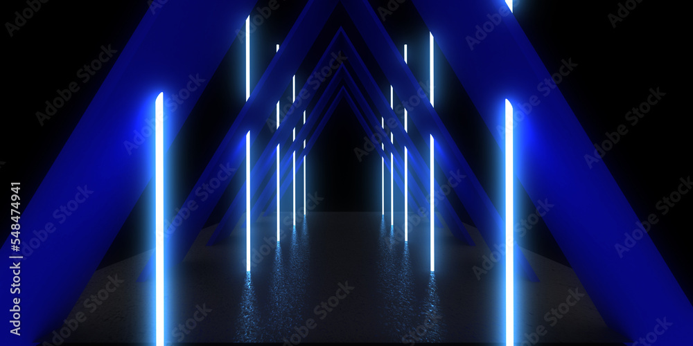 3D abstract background with neon lights. neon tunnel .space ...
