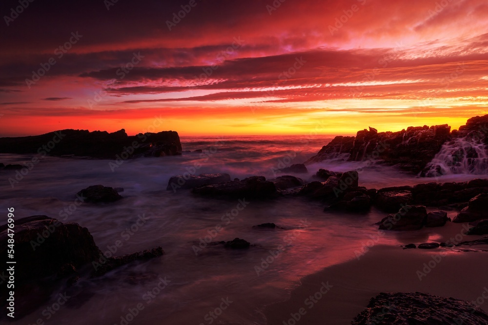 Magnifient red sunrise over the coast of Merimbula