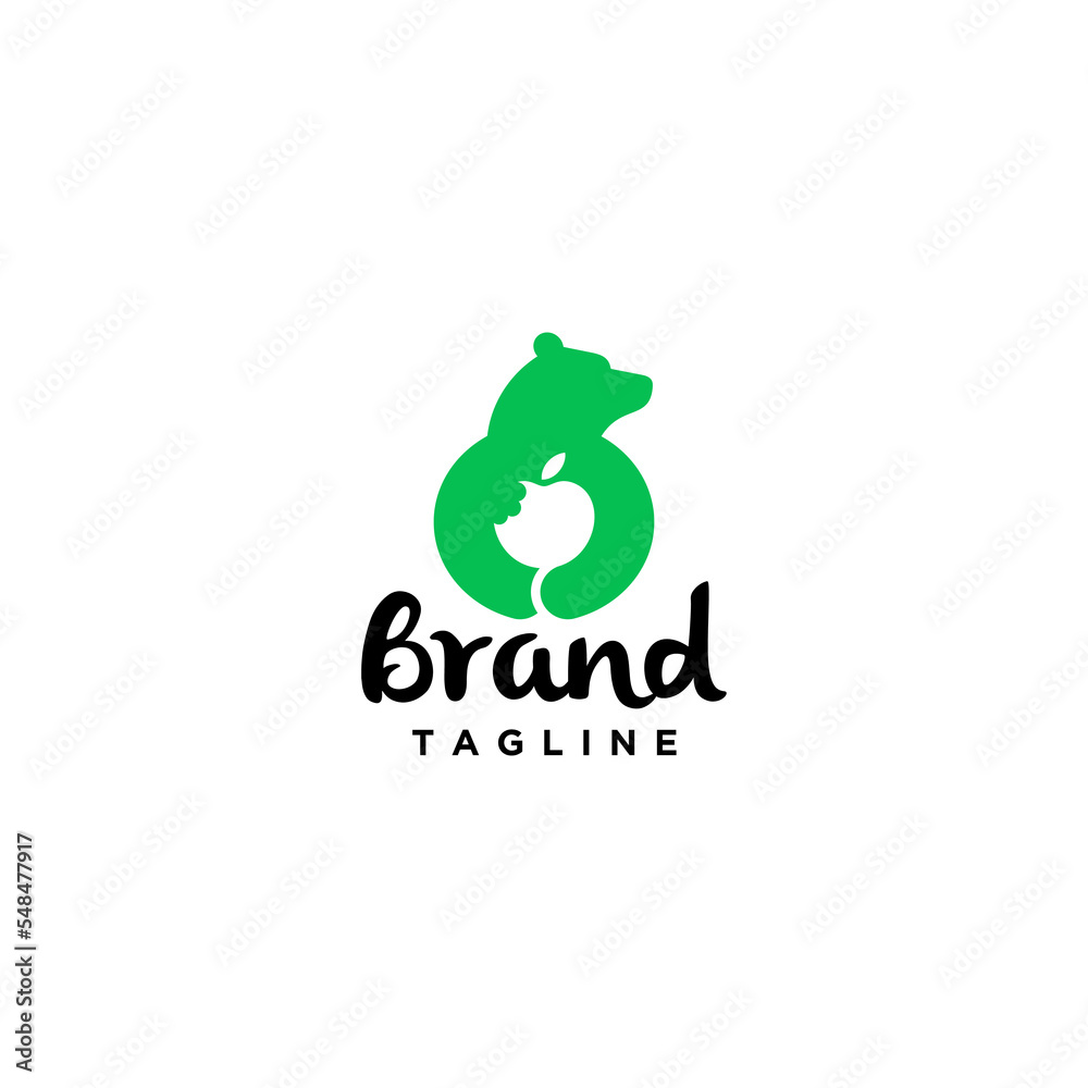 Bear Bites Fruit Logo Design. Fun Illustration Of A Bear Biting A Fruit In His Hand. Bear Bites Fruit Logo Design. Fun Illustration Of A Bear Biting A Fruit In His Hand.
