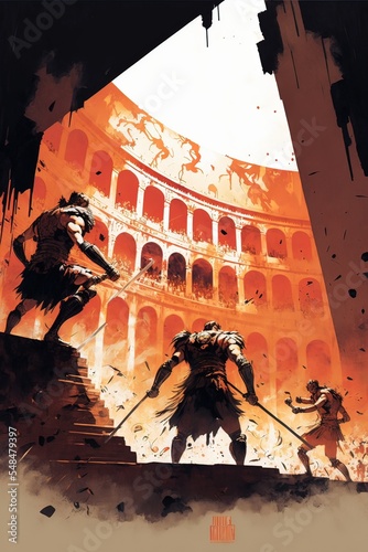 Gladiators fighting in Colosseum