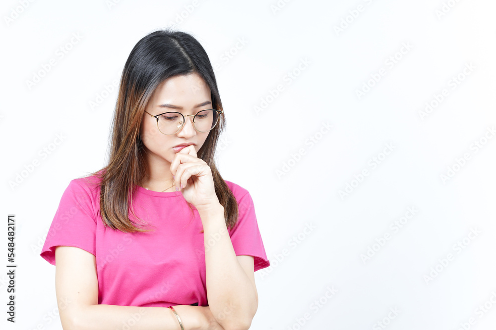 Contemplating and think Of Beautiful Asian Woman Isolated On White Background Contemplating and think Of Beautiful Asian Woman Isolated On White Background