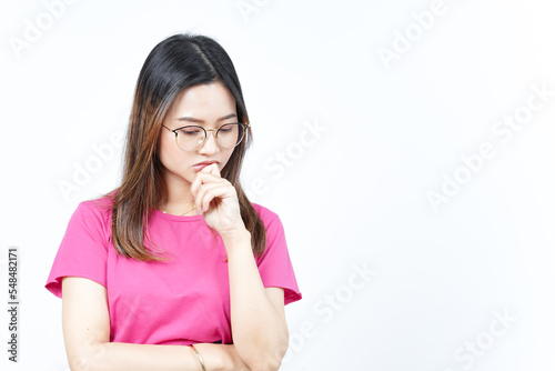 Contemplating and think Of Beautiful Asian Woman Isolated On White Background