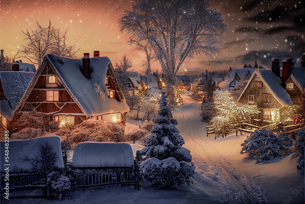 Weihnachtliche Winterlandschaft Christmas Jahreszeit Dorf Berge Alpen