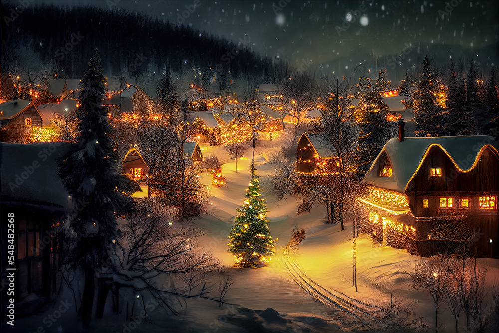 Weihnachtliche Winterlandschaft Christmas Jahreszeit Dorf Berge Alpen