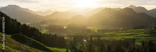 Lovely rural mountain countryside in beautiful sunlight. Oberstdorf, Allgau, Germany.