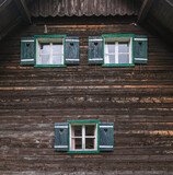 Three  windows of a house in Solktaler Nature Park valley, Kleinsolker Obertal, Niedere Tauren, Schladming, Styria, Austria