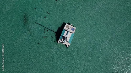 Aerial shot of the catamaran in Caribbean sea by Isla Saona in Dominican Republic photo