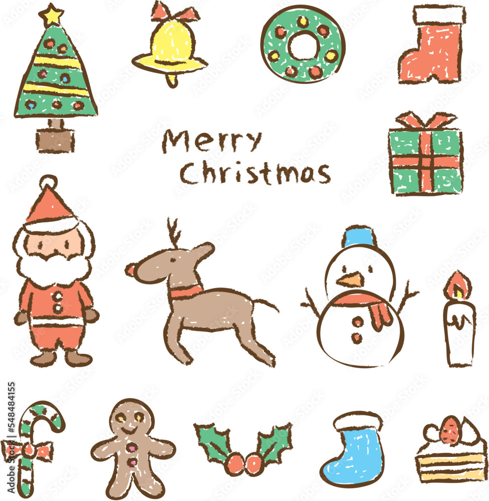 Obraz premium クリスマスの手描き風イラスト・素材のセット