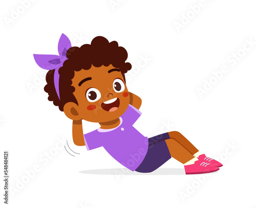 little kid do exercise named sit up