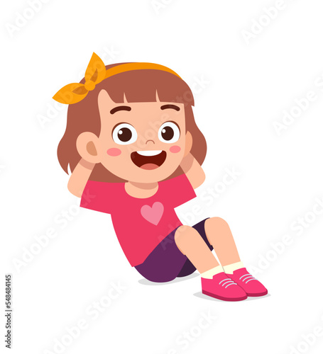 little kid do exercise named sit up