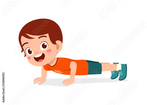 little kid do exercise named push up