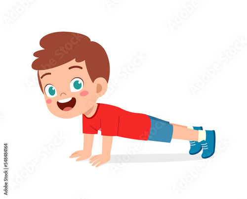 little kid do exercise named push up