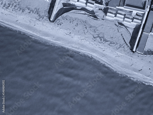 Aerial view of bathing establishment in winter in Tuscany, Italy