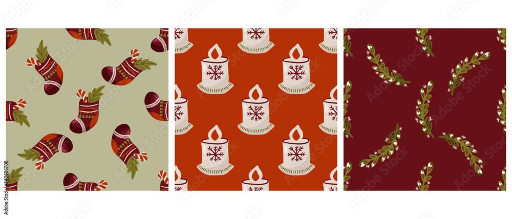 Fototapeta premium Christmas new year seamless in abstract style. Vector cartoon seamless pattern. Winter background. White background. Vintage retro. Abstract art background vector. Decorative print.