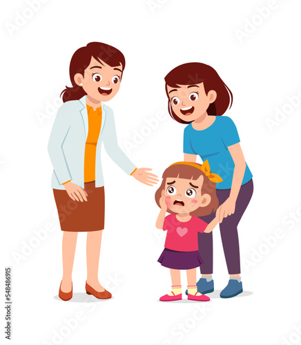 little kid has toothache and go to dentist with parent