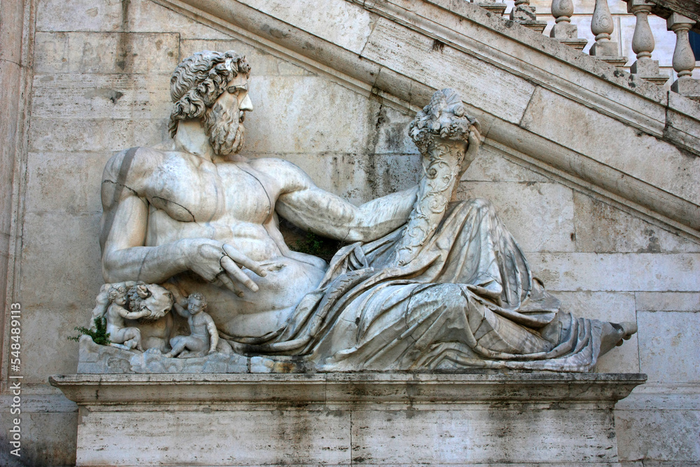 Stone ancient bas-relief of Neptune in Rome