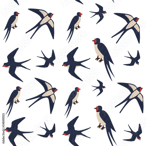 Swallow bird vector seamless pattern.