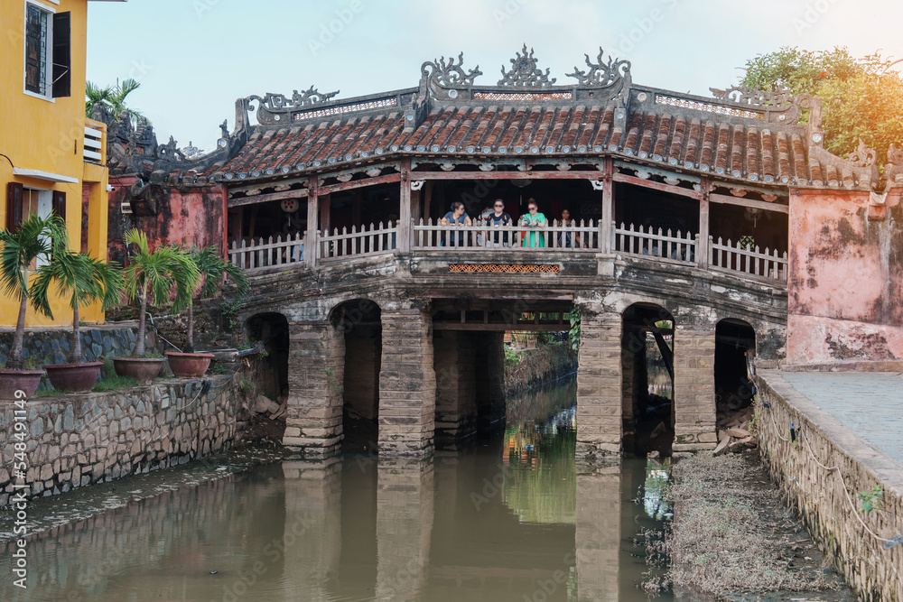 Japanese covered bridge or Cau temple in Hoi An ancient town, Vietnam. landmark and popular for tourist attractions. Vietnam and Southeast Asia travel concept