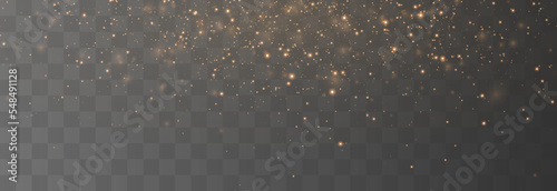 Magical light dust, dusty shine. Flying particles of light. Christmas light effect. Sparkling particles of fairy dust glow in transparent background. Vector illustration on png.