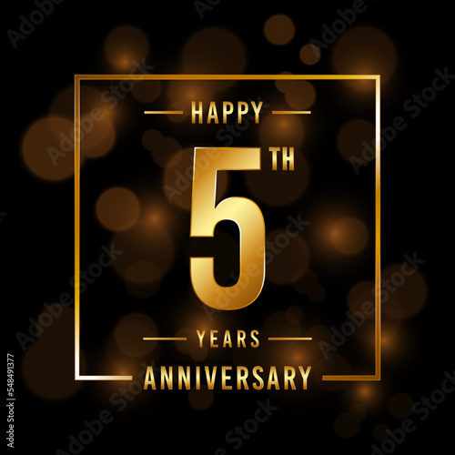 5th Anniversary. Anniversary template design with golden font for celebration events, weddings, invitations and greeting cards. Vector illustration