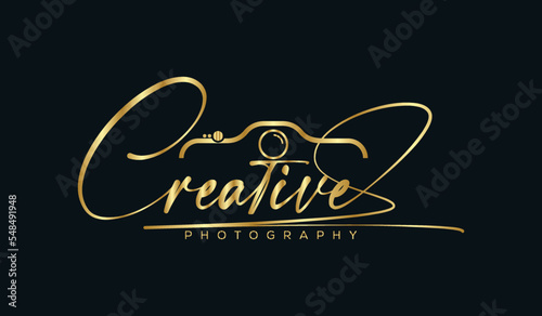 Creative logo template photography studio, luxury camera logo template vector icon illustration design, signature logo concept.
