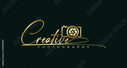 Creative logo template photography studio, luxury camera logo template vector icon illustration design, signature logo concept.