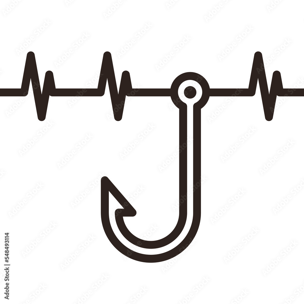 Fishing hook heartbeat, fisherman symbol Fishing hook heartbeat, fisherman symbol
