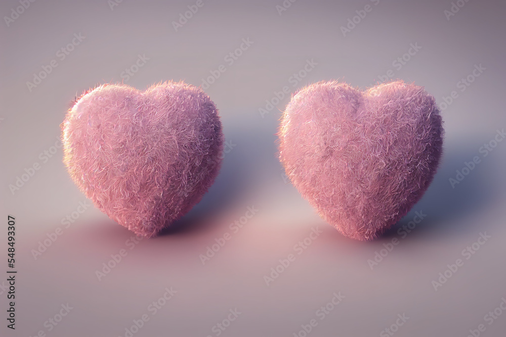 Obraz premium Pink fluffy hearts. AI render