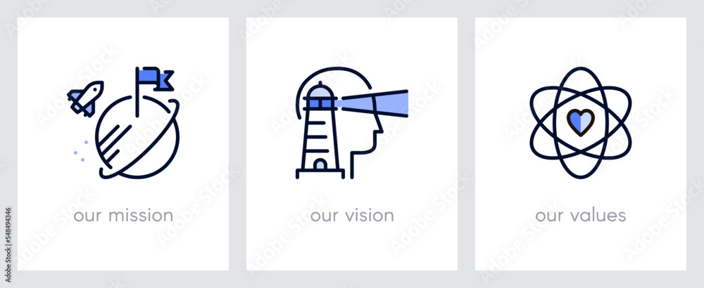 Our mission, our vision and our values. Business concept. Web page ...