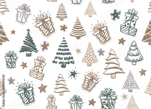 Christmas tree hand drawn illustrations. Vector