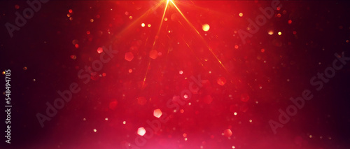 Photographie background of abstract red, gold and black glitter lights