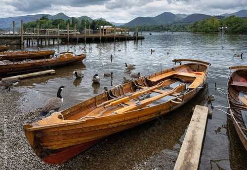 Stampa su tela Rowing boats at Derwent Water, Cumbria
