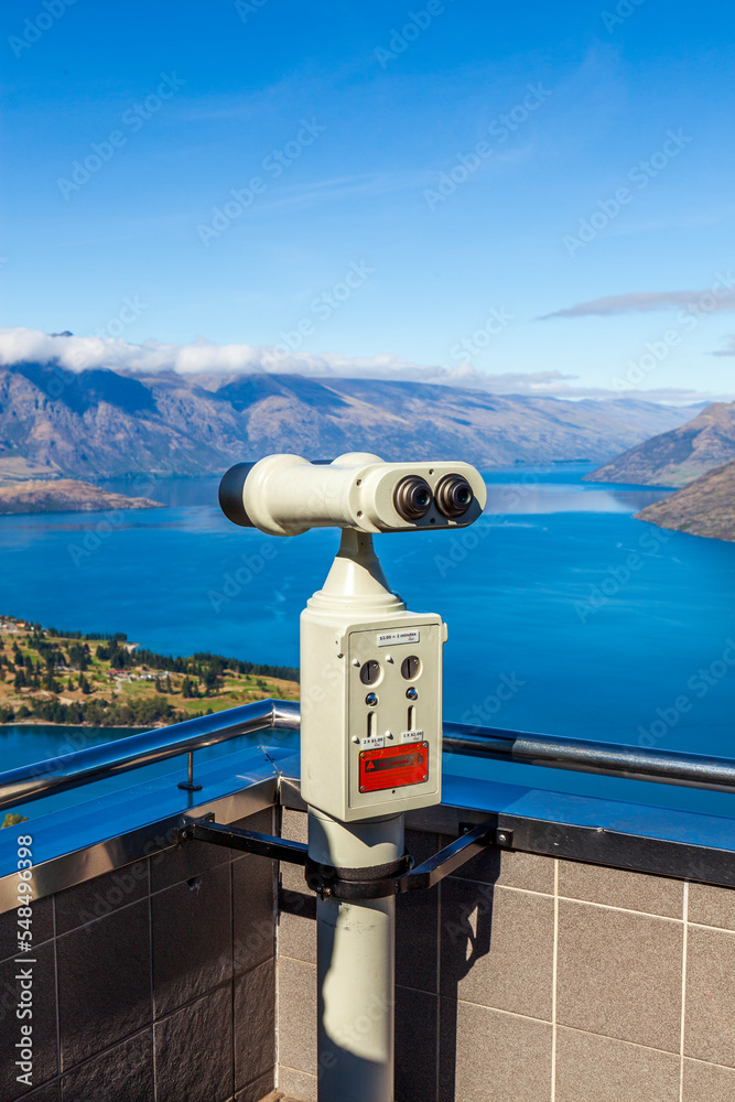 Coin-Operated Binoculars Overlooking Queenstown and Lake Wakatipu