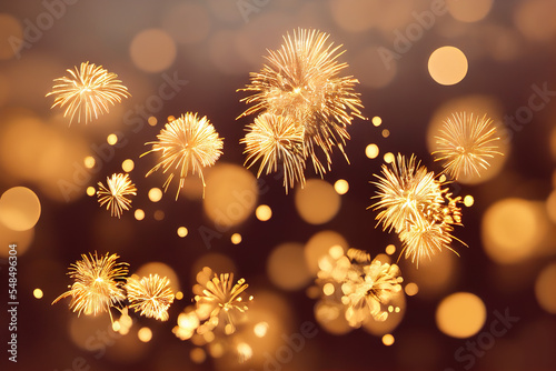 Golden fireworks background. AI render