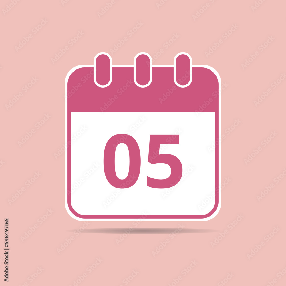 Pink calendar flat icon for meetings and important dates, date set day 05. Pink calendar flat icon for meetings and important dates, date set day 05.